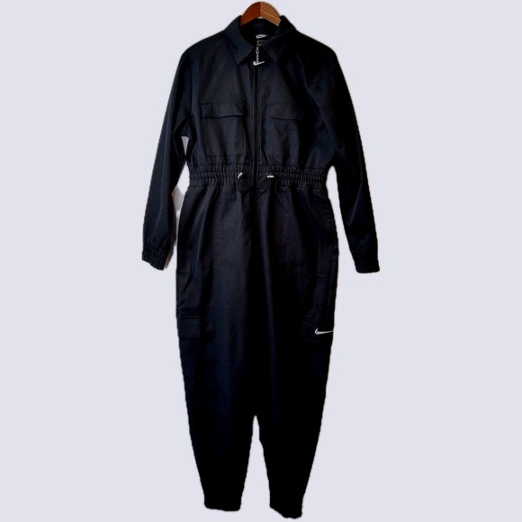 Nike Pants - Nike Sportswear Black Cargo Utility Jumpsuit One Piece Women's Sz M Large Swoosh